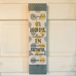 Canvas Scripture Sign • Blue & Yellow Roman 12:12